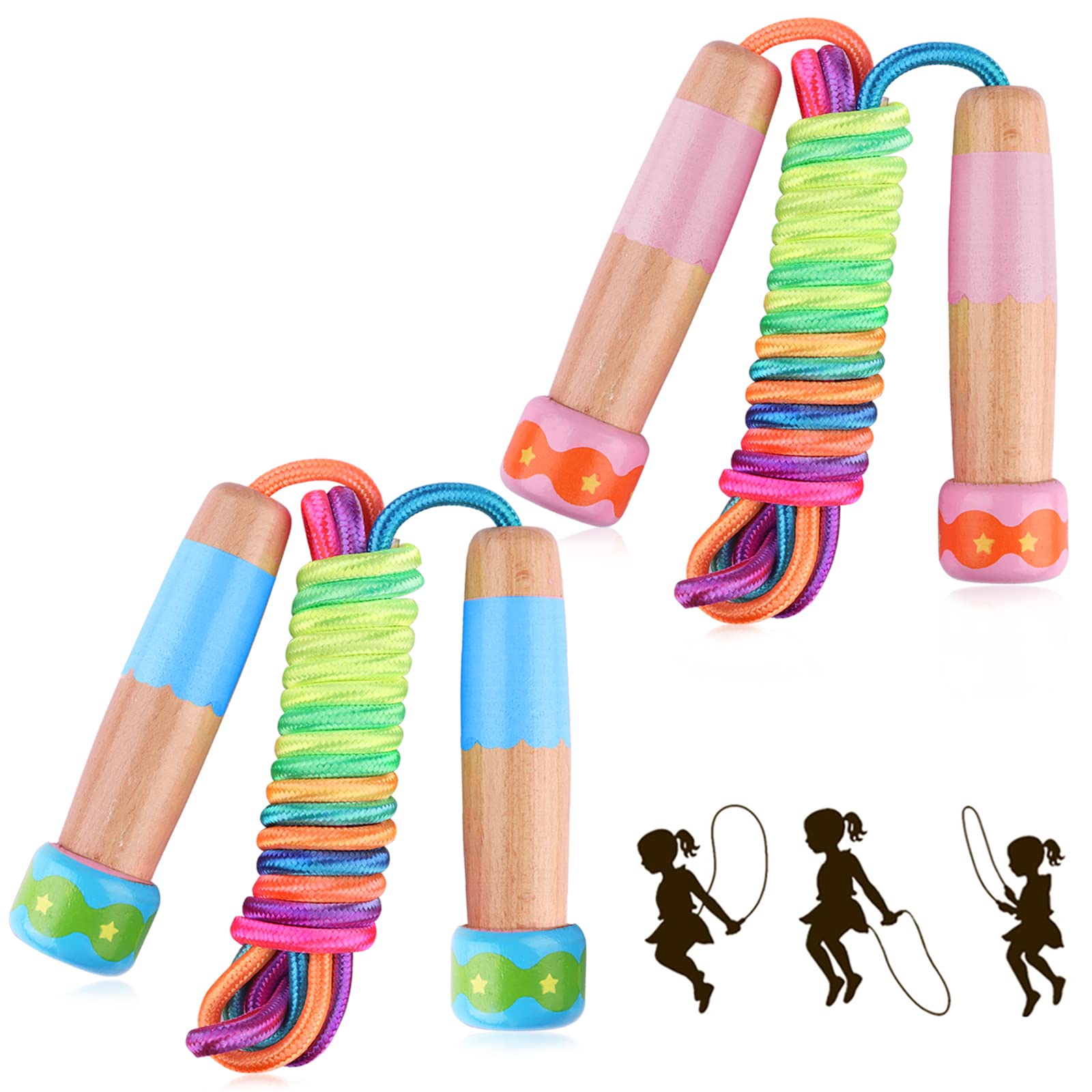 Photo 1 of 2 Pcs Jump Rope for Kids Adjustable, Lorvain Rainbow Skipping Rope, Kids Jump Ropes with Wooden Handle for Girls Boys, Weighted Jumping Ropes for Fitness Workout Exercise Outdoor Fun Activity