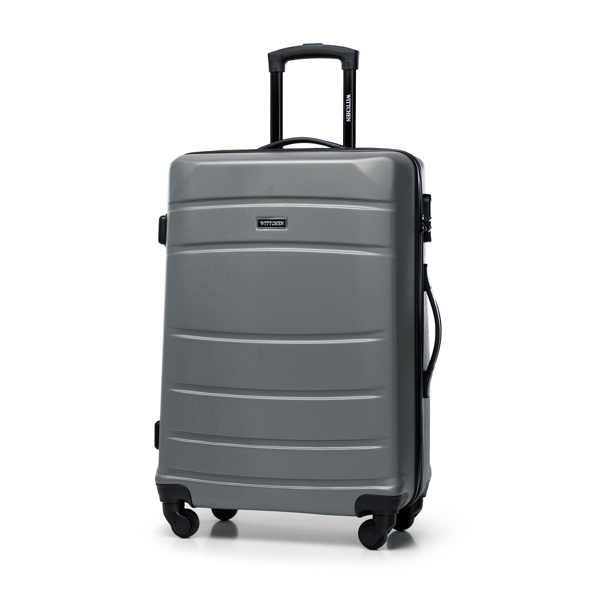 WITTCHEN Travel Suitcase Carry-On Cabin Luggage Hardshell Made of ABS with 4 Spinner Wheels Combination Lock Telescopic Handle Globe Line Size Medium Suitcase Grey