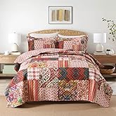 Wistown Cotton Bedspread Bedding Coverlet Quilt Sets, 3 Pieces Reversible Vintage Patchwork Floral Bedspread comforters (Red Paisley Patchwork, Queen)