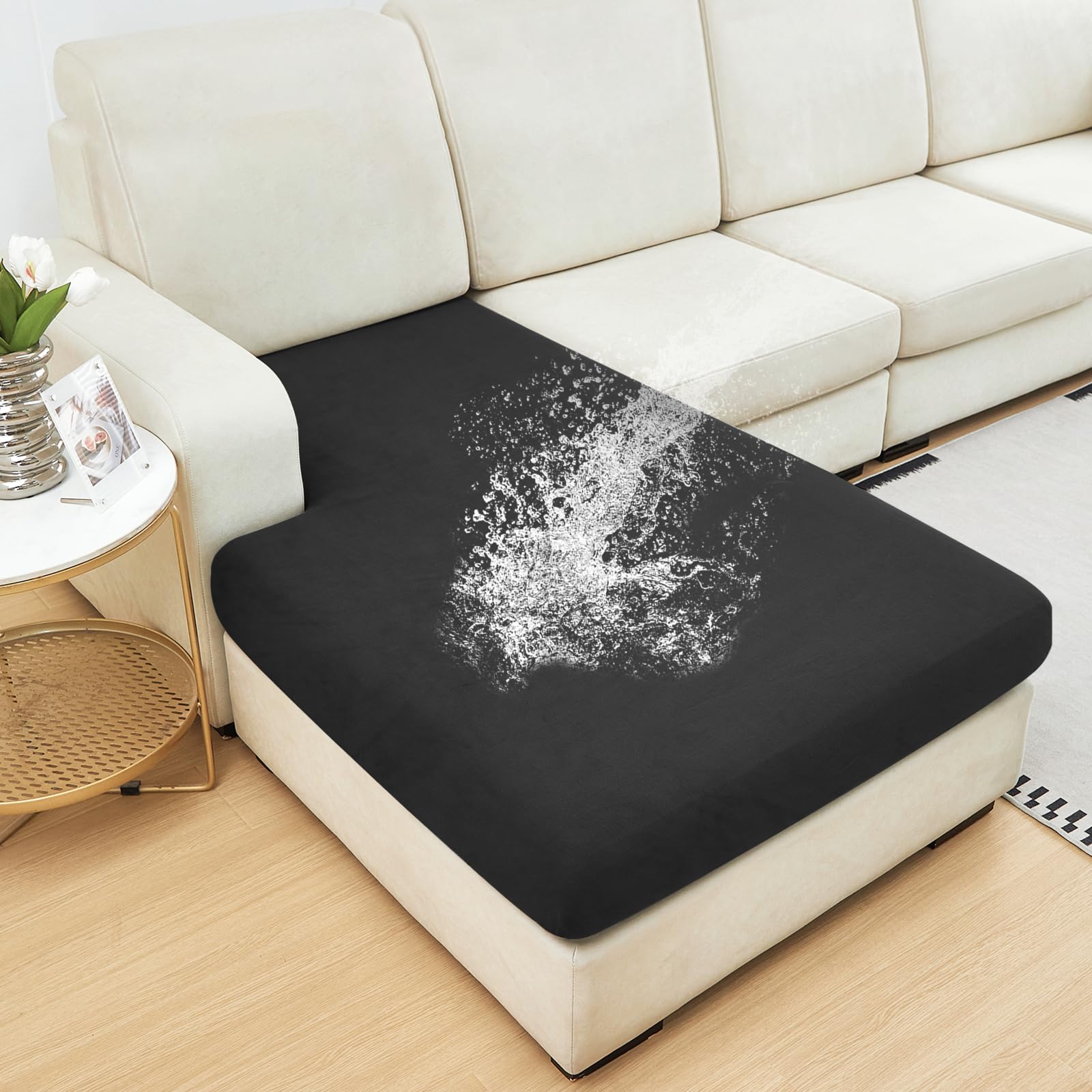 Photo 1 of NAISI Waterproof Couch Cushion Covers Thick Velvet Fabric Washable Sofa Slipcovers 1 Piece Individual Sectional Couch Covers with Elastic Bottom(1 PC for Chaise Lounge,Black)