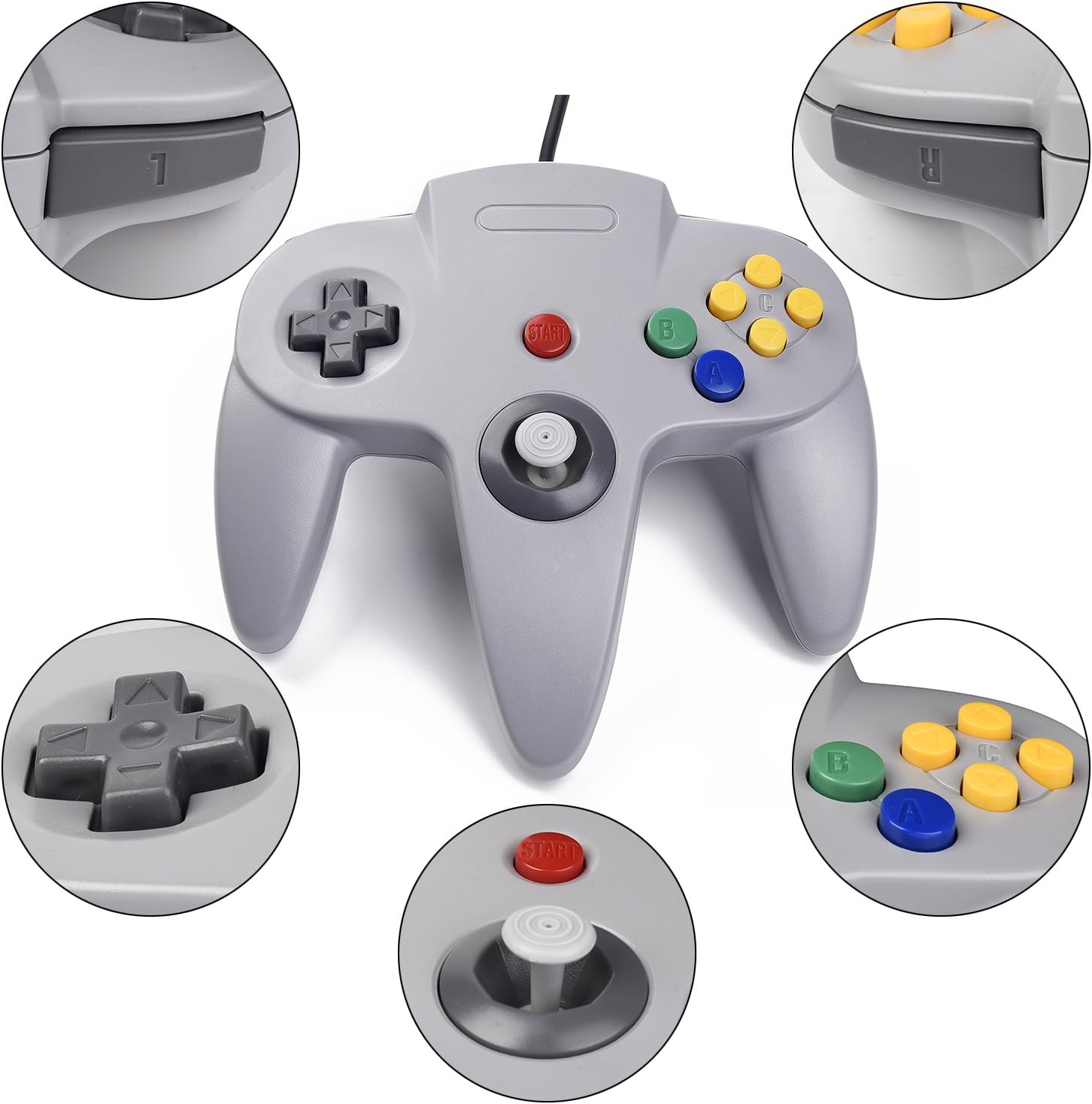 2xClassic 64 N64 Controller,kiwitata Retro Wired Game Controller Joystick for N64 Console Nintendo 64 System Black+Gray: Computers & Accessories