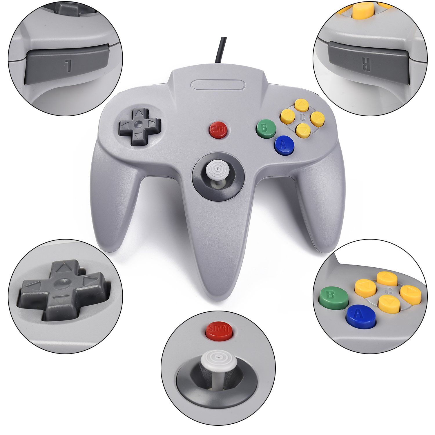 2xClassic N64 Controller,kiwitata Retro Wired N64 Gamepad Controller Joystick for N64 Video Console Games System Black+Gray