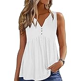 ETCYY Women Tank Tops 2026 Spring Clothes Summer V Neck Pleated Shirts Button Down Dressy Casual Sleeveless Blouse