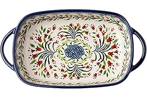 730ml Ceramic Baking Dish with Flower Print, Heat-Resistant Lasagne Dish with Dual Handles for Oven
