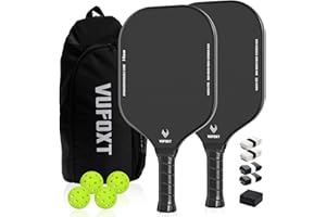 VUFOXT Pickleball Paddles Set of 2, Lightweight Raw Carbon and Glass Fiber Surface Pickleball Racket Set with 14mm PP Honeycomb Core, USAPA Compliant, 4 Pickle Balls, 4 Tapes, 1Bag, 1 Paddle Cleaner