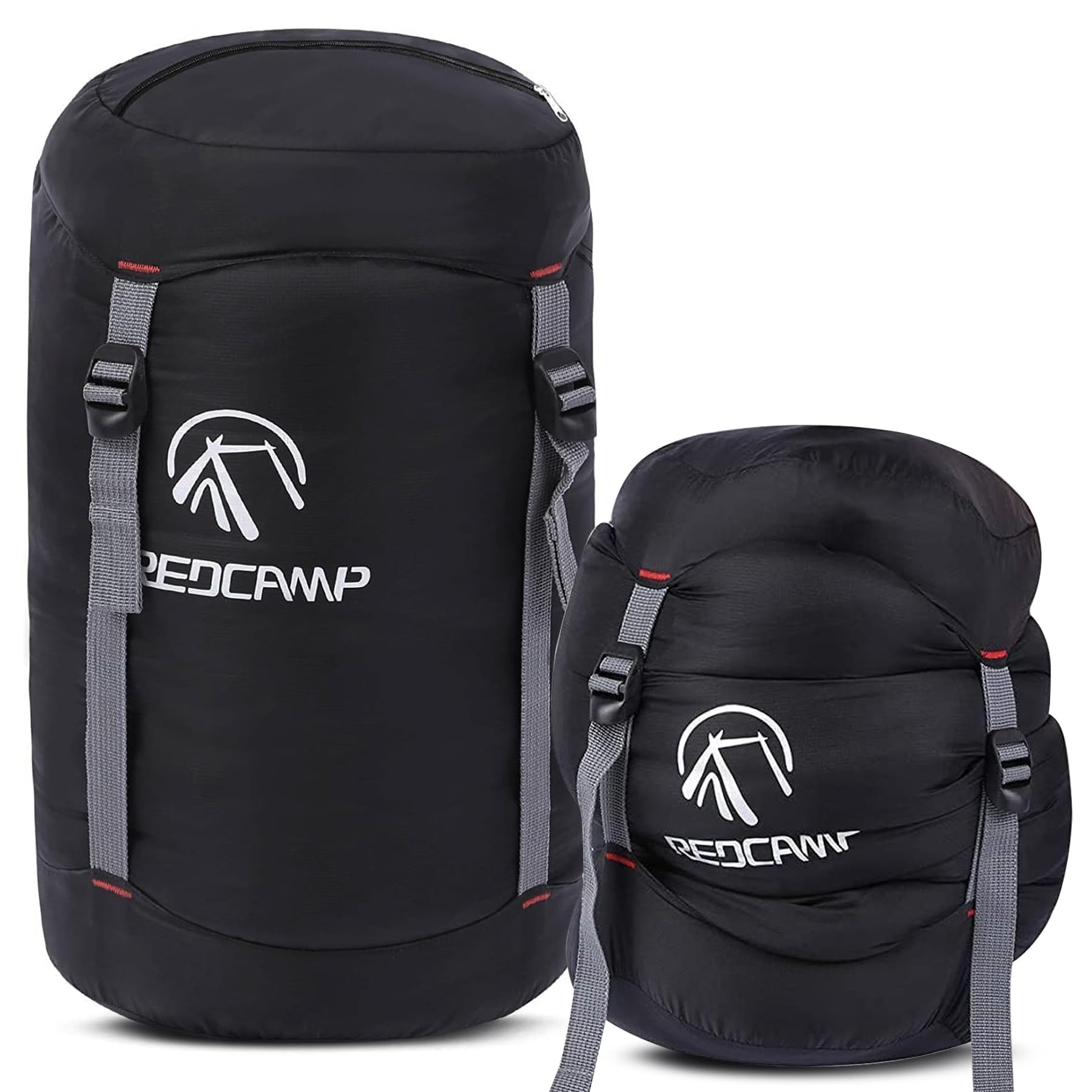 REDCAMP 17L Nylon Compression Stuff Sack for Sleeping Bag, Lightweight Compact Compression Bag for Travelling Hiking Outdoor Backpacking Camping,Black M