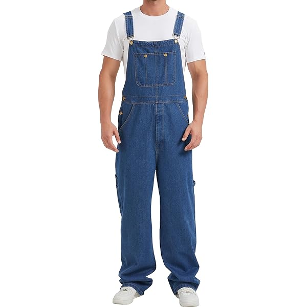 Amazon.com: Ze Enzo Mens Denim Blue Black Dungarees Work