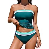 DaiLiWei Tankini Swimsuits for Women Tummy Control Bathing Suit Strapless Bandeau Swim Suits 2026 Halter Bikini Sets Teens