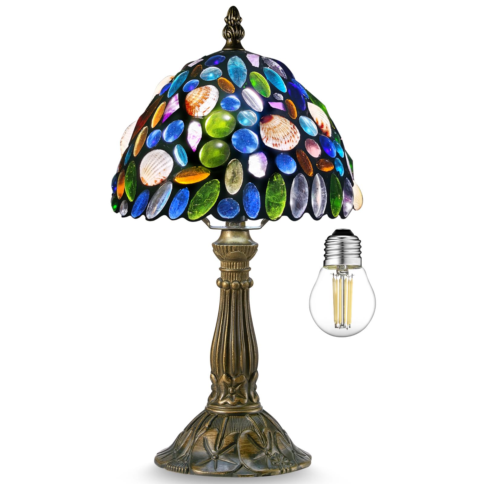 Photo 1 of Nizrsky Tiffany Lamp 8IN Stained Glass Table Lamp, Handcrafted Tiffany Style Night Light with Adjustable Brightness – Bedroom Bedside Lamp for Vintage/Modern Décor