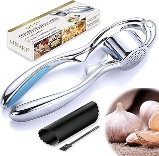 GHEART Profi Knoblauchpresse Set, Rostfrei Knoblauchpresse Knoblauchschneider Spülmaschinenfest Garlic Press Knoblauch Crusher Küchenhelfer mit Silikon Knoblauchschäler und Reinigungsbürste