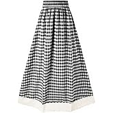 materasu Women's Flowy Maxi Skirt Summer Plaid High Waisted Casual Long Skirts