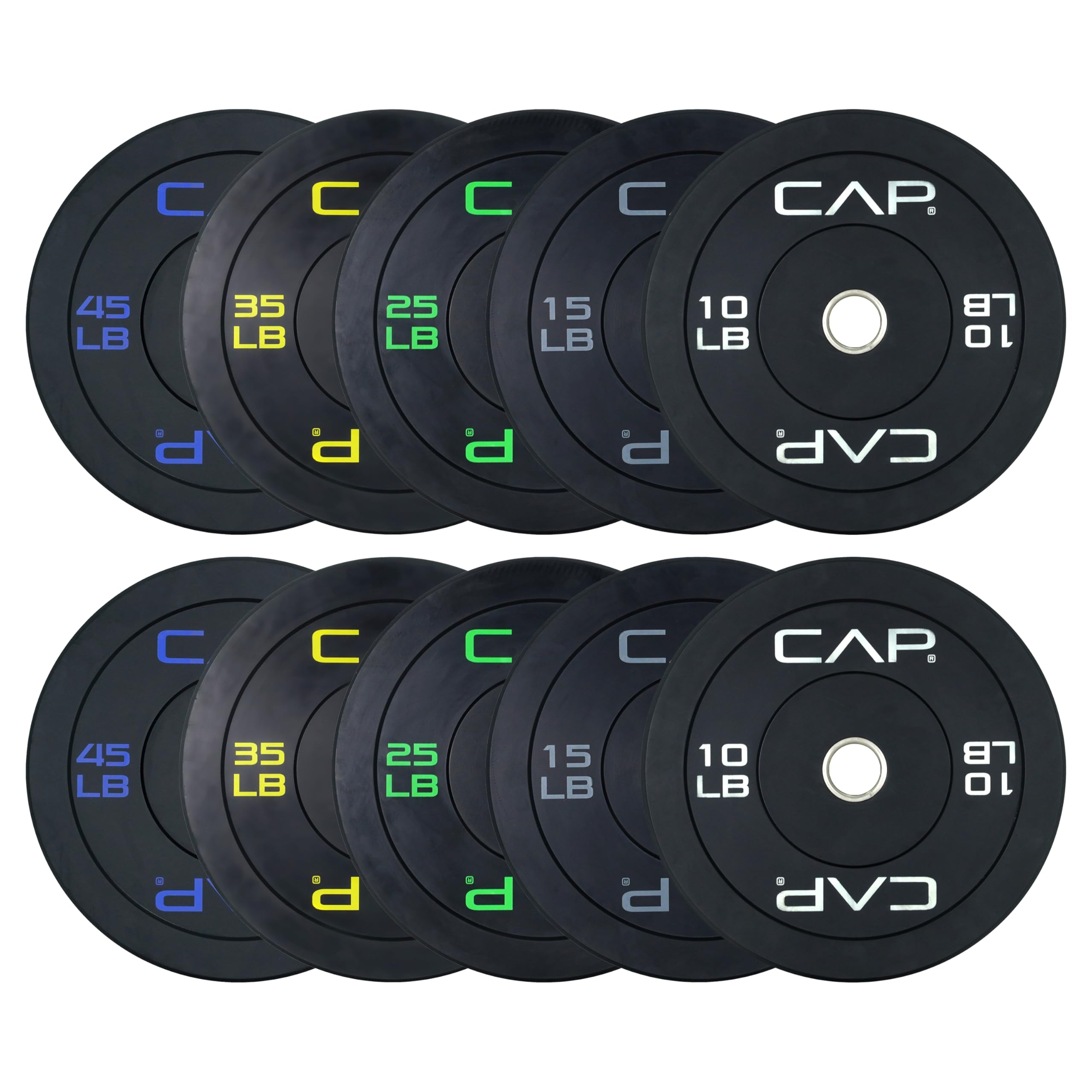 Photo 1 of *ONLY 25LB PLATES* CAP Barbell Economy Olympic Bumper Plate Set with Color Logo, Black