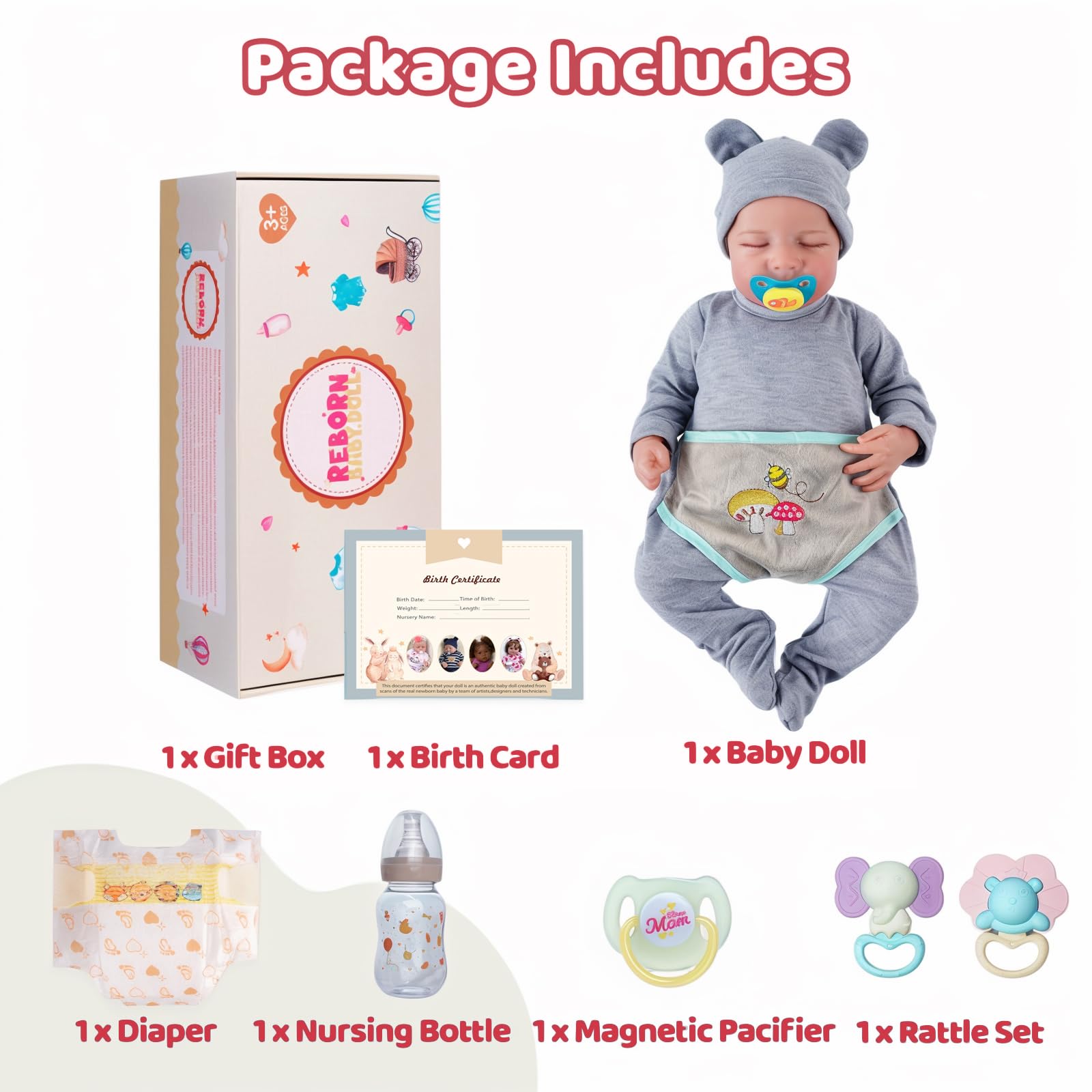 JIZHI Lifelike Reborn Baby Dolls Silicone Full Body - 17 Inch Realistic Newborn Baby Doll Real Life Realistic Baby Dolls Poseable Body Sleeping Baby Boy with Feeding Kit for Children 3+