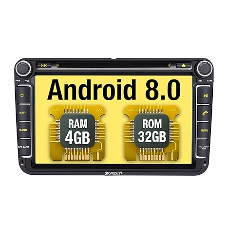 PUMPKIN Android 8.0 Autoradio für VW Radio mit Navi 4GB Unterstützt Bluetooth DAB + USB CD DVD Android Auto WiFi 4G MicroSD 2