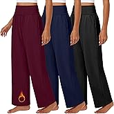 Neer 3 Pack Womens Fleece Lined Sweatpants Wide Leg Thermal Baggy Joggers High Waist Lounge Warm Pants with Pockets