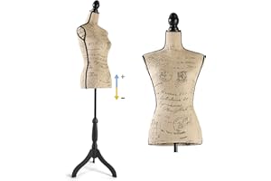 HOMBOUR Mannequin Torso Dress Form, Adjustable 52-67 inch Manikin, Female Mannequin Body with Wooden Tripod Base Stand for Sewing Dressmaker Display, Brown Burlap