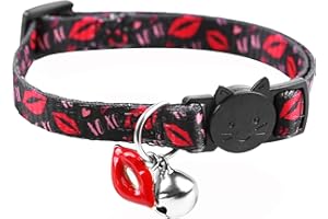 BoomBone Valentines Day Cat Collar Breakaway with Bell and Lip Charm,Puppy Collars for Small Dogs