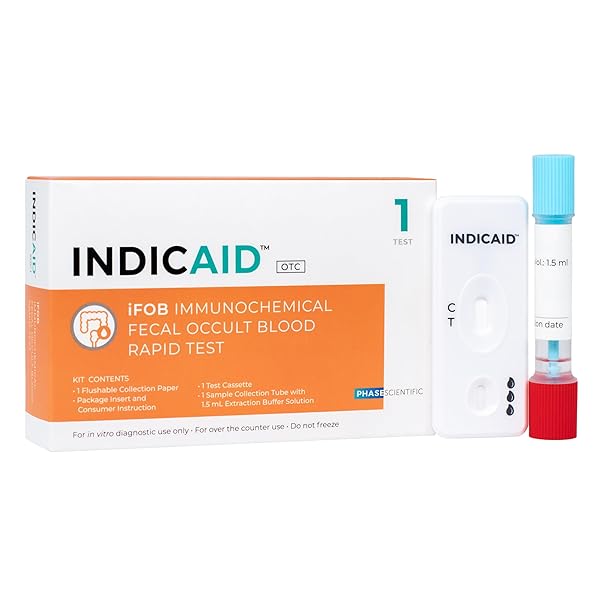 INDICAID IMMUNOCHEMICAL FECAL OCCULT BLOOD RAPID TEST (IFOB), FIT COLON TEST, ACCURATE AND EASY AT HOME, NO PREP REQUIRED, FSA/HSA ELIGIBLE (1 PACK)
