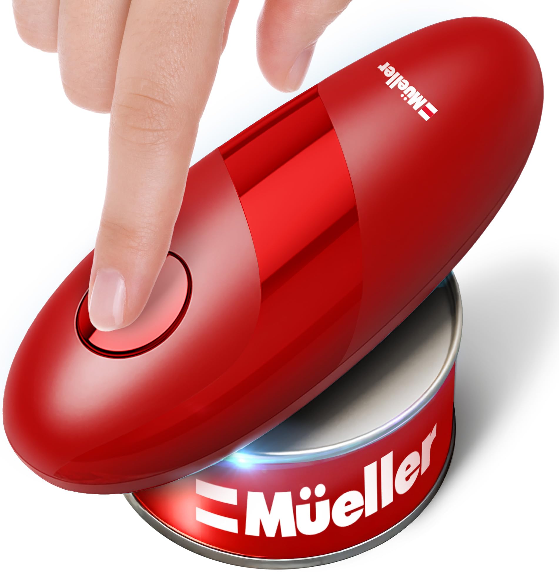 MUELLER HOME SmoothEdgeâ€¯Auto Can Opener Electric â€“ Batteryâ€‘Operated with Magnet Lid Lifter â€“ Portable Handsâ€‘Free One Touch Can Opener for Seniors & Arthritis, Red Kitchen Accessories