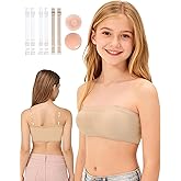 iMuchic Girls Strapless Dance Bra with Adjustable Clear Straps, Nude Seamless Ballet Bandeau Tube Top Training Bralette 7-16Y