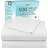 California Design Den Twin Size Sheet Set - 100% Cotton 500 Thread Count Sateen, Deep Pocket Bed Sheets with Fitted Elastic Sheet, Soft Luxury - Striped White