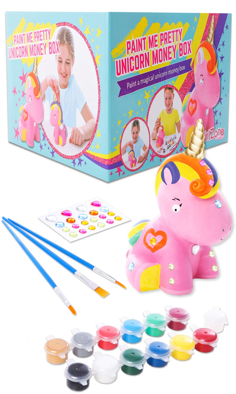 GirlZone Paint Your Own Unicorn Money Box for Girls, Arts & Crafts for