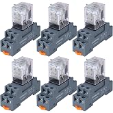 6PCS Electromagnetic Power Relay, 8-Pin 10A 110/120 AC Relay Coil with Socket Base, LED Indicator, DPDT 2NO 2NC - MY2NJ [Applicable for DIN Rail System]