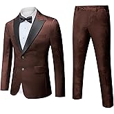 MOGU Men's Wedding Suit 2-Piece Slim Fit Suit Regular Single Breasted Peak Lapel Tuxedo Set for Formal Prom Party Banquet