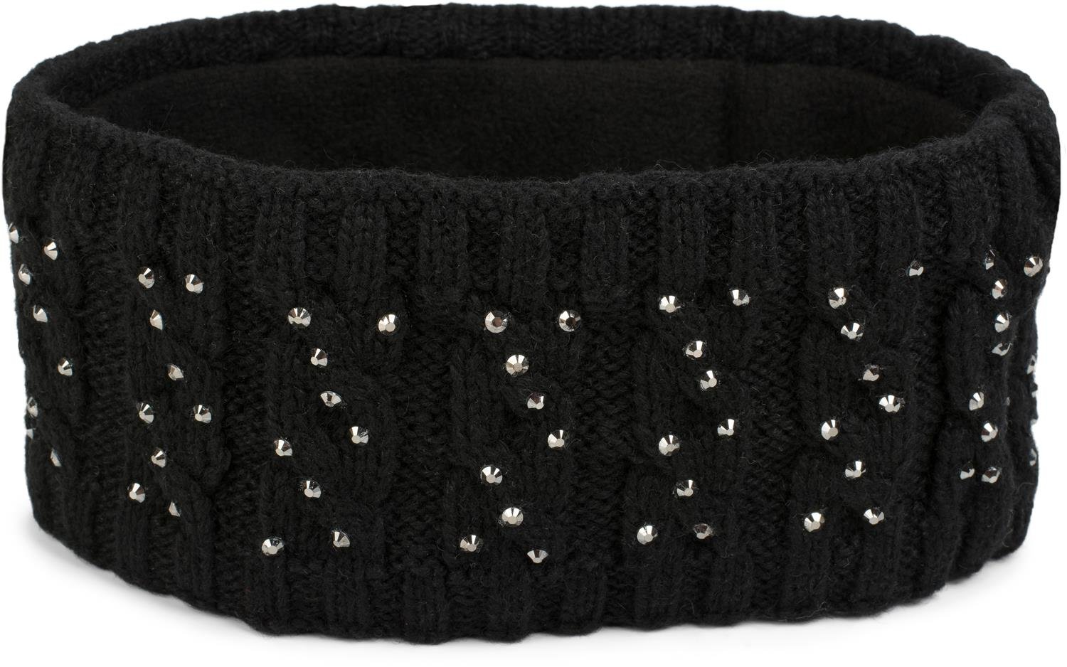 styleBREAKER Women Browband with plait pattern and rhinestones, soft fleece lining, hair band, headband 04026001, color:Black