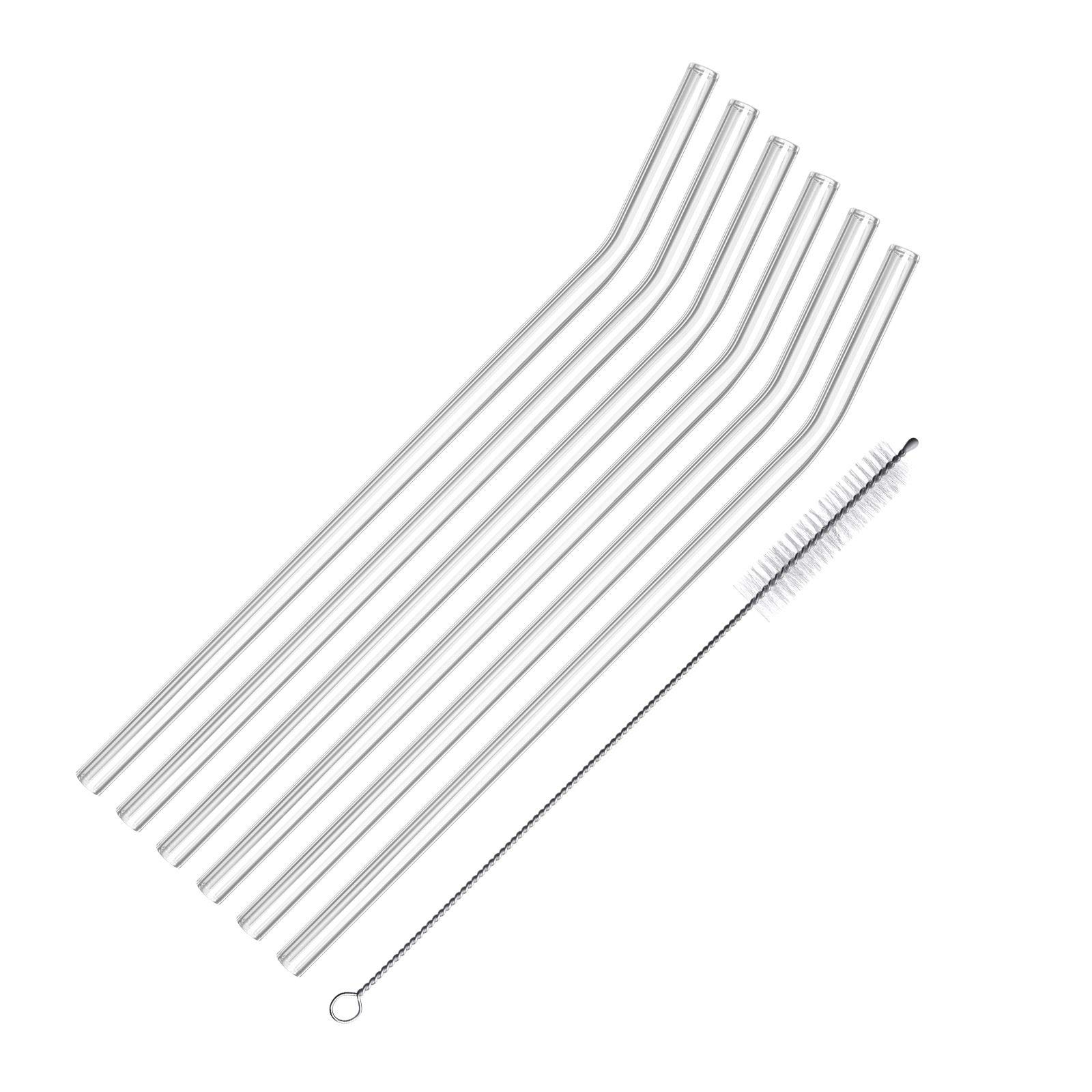 Westmark set of 6 drinking straws, Bent, Incl. 1 cleaning brush, Length: 20 cm, ø 0.8 cm, Borosilicate glass, Glas Knick, Clear, 62642260