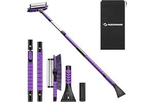 Nuovoware 60" Ice Scraper and Extendable Snow Brush for Car Windshield, 5 in 1 Adjustable Snow Removal Tools with 270° Pivoting Brush Head for Car Auto Truck SUV, Purple