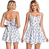 VKIHOC Floral Mini Sundress Casual Bow Tie Square Neck Ruffle A Line Graduation Beach Short Dress for Women 2026