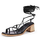 Womens Strappy Heels Thong Gladiator Flat Sandals Dressy Summer Low Chunky Block Heeled Roman Shoes