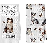 BlissfulAbon Australian Shepherd Kitchen Towels 16x24 Inch, Australian Shepherd Gifts Decorative Waffle Weave Dish Towels, Funny Dog Lovers Mom Gifts Hand Tea Towel, Set of 2