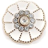 Craftisum 20 pcs Flower Shape White Enamel Petals with Rhinestones Metal Sewing Coats Shank Buttons -25mm -1"