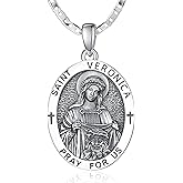 GUANMTY Patron Saint Medals, 925 Sterling Silver Catholic Pendant Necklaces, Christian Jewelry Religious Gifts for Women with 22"+2" Mariner Chain