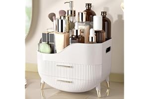 YGJT Makeup Organizer for Vanity, Large Capacity Skincare Cosmetic Organizer Countertop with 2 Drawers, Cosmetic Display Cases Makeup Storage Box for Bedroom, Bathroom, Ideal Gifts for Women(White)