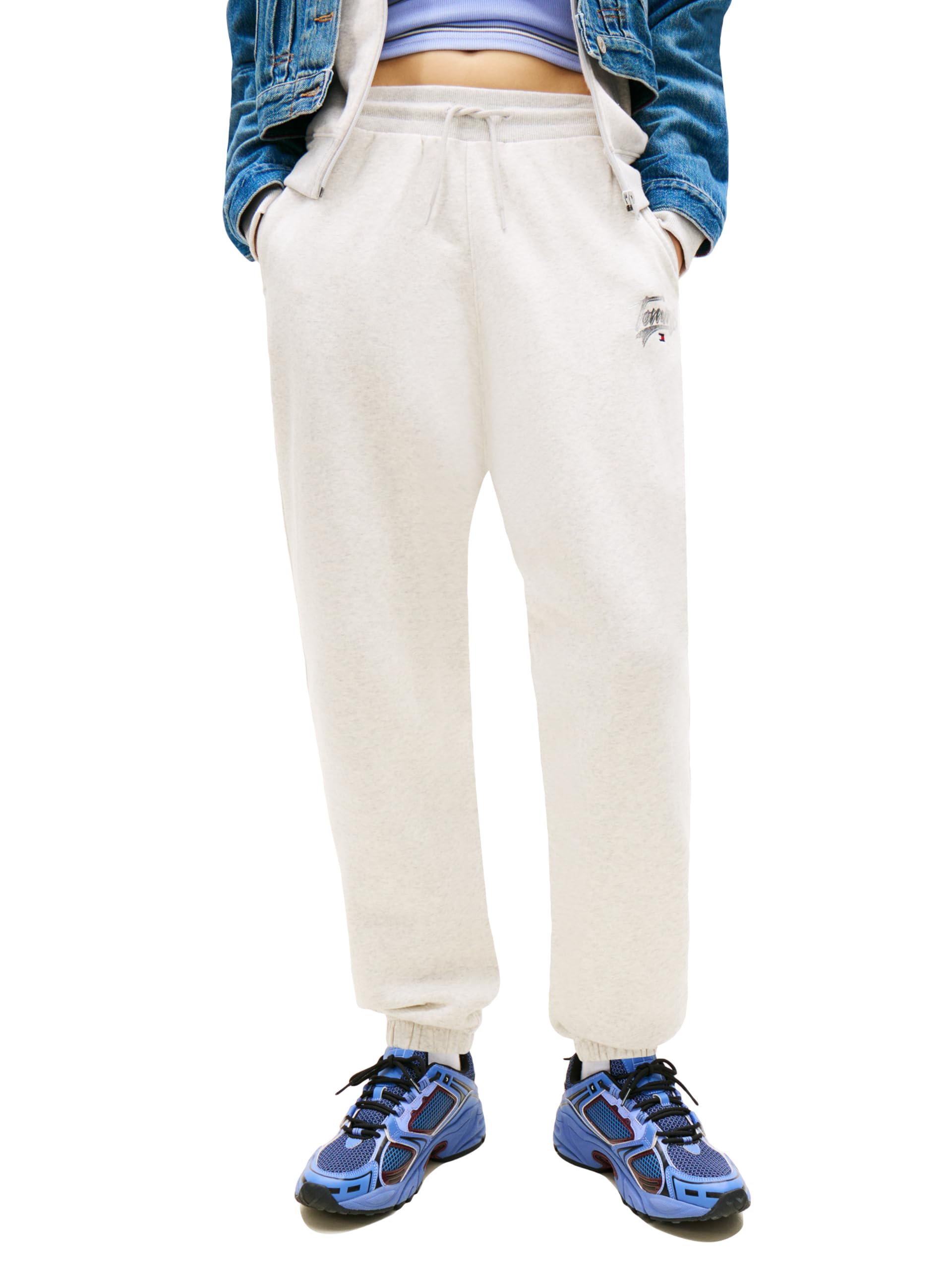 Tommy Jeans Women's Relaxed Printed Logo Jogger Sweatpants, Light Grey Heather