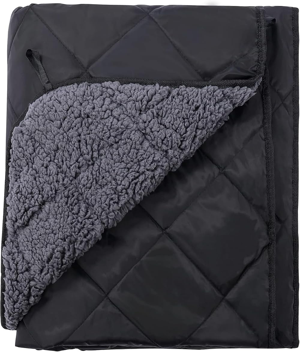 REDCAMP Waterproof Camping Blanket Sherpa 150x126 cm Windproof Black