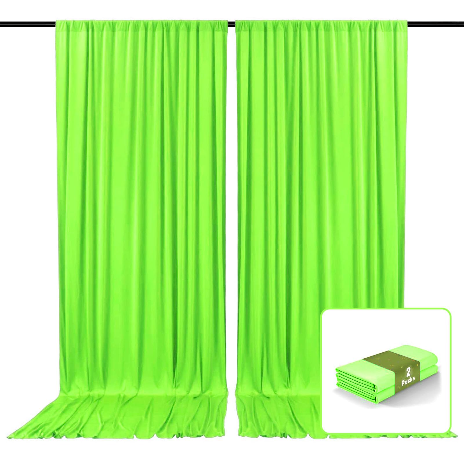 Photo 1 of 2 Panels Green Backdrop Curtain, 10 x 10 Feet Satin Background Curtains for Parties, Weddings, Baby Showers, Halloween, Christmas Birthday Party Photoshoot Backdrop Curtains Decorations