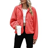 Yanekop Womens Fleece Jacket Fuzzy Long Sleeve Short Winter Coats Button Down Sherpa Jacket Outerwear with Pockets
