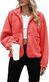 Yanekop Womens Fleece Jacket Fuzzy Long Sleeve Short Winter Coats Button Down Sherpa Jacket Outerwear with Pockets