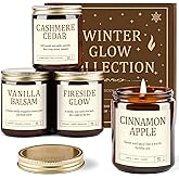 Scented Candles Gift Set for Women - 4 Pack Soy Candles for Home Scented, Long Lasting Winter Candle Set with Cashmere Cedar/Fireside Glow/Cinnamon Apple/Vanilla Balsam, Birthday Valentine's Day Gifts