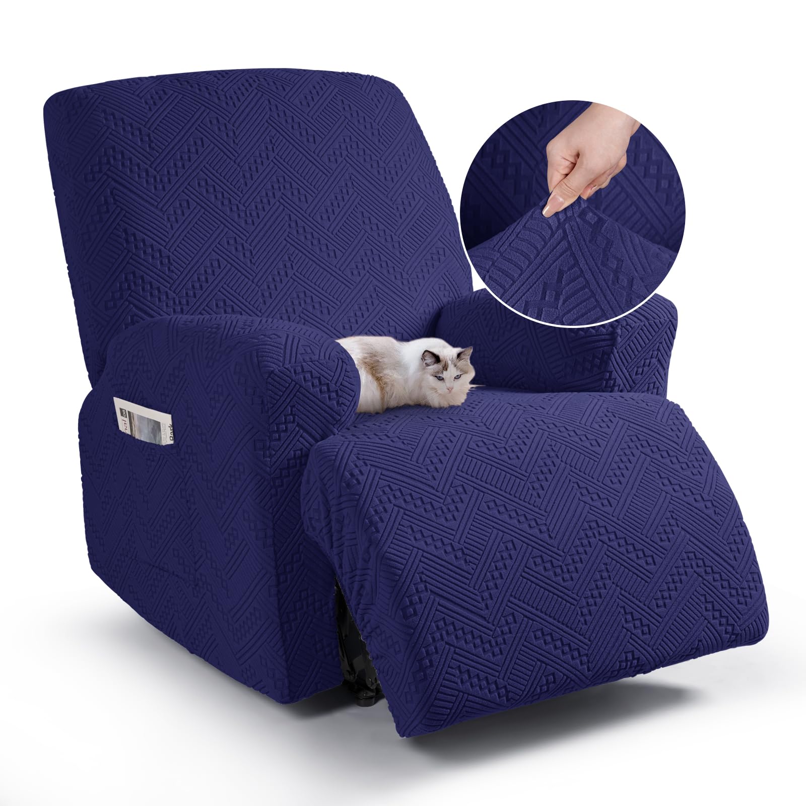 TAOCOCO Recliner Chair Cover, Stretch Sofa Cover 1 Seater With Arm Rest, Couch Cover Soft, Machine Washable Recliner Sofa Protector (Blue, 1 seater)