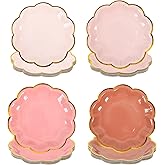 AimFun 48 Pcs Dusty Pink Party Plates Gradient Color Dessert Paper Plate 7inch Gold Foil Scalloped Edge Disposable Cake Plates for Tea Party Birthday Bridal Baby Shower Wedding Party Supplies