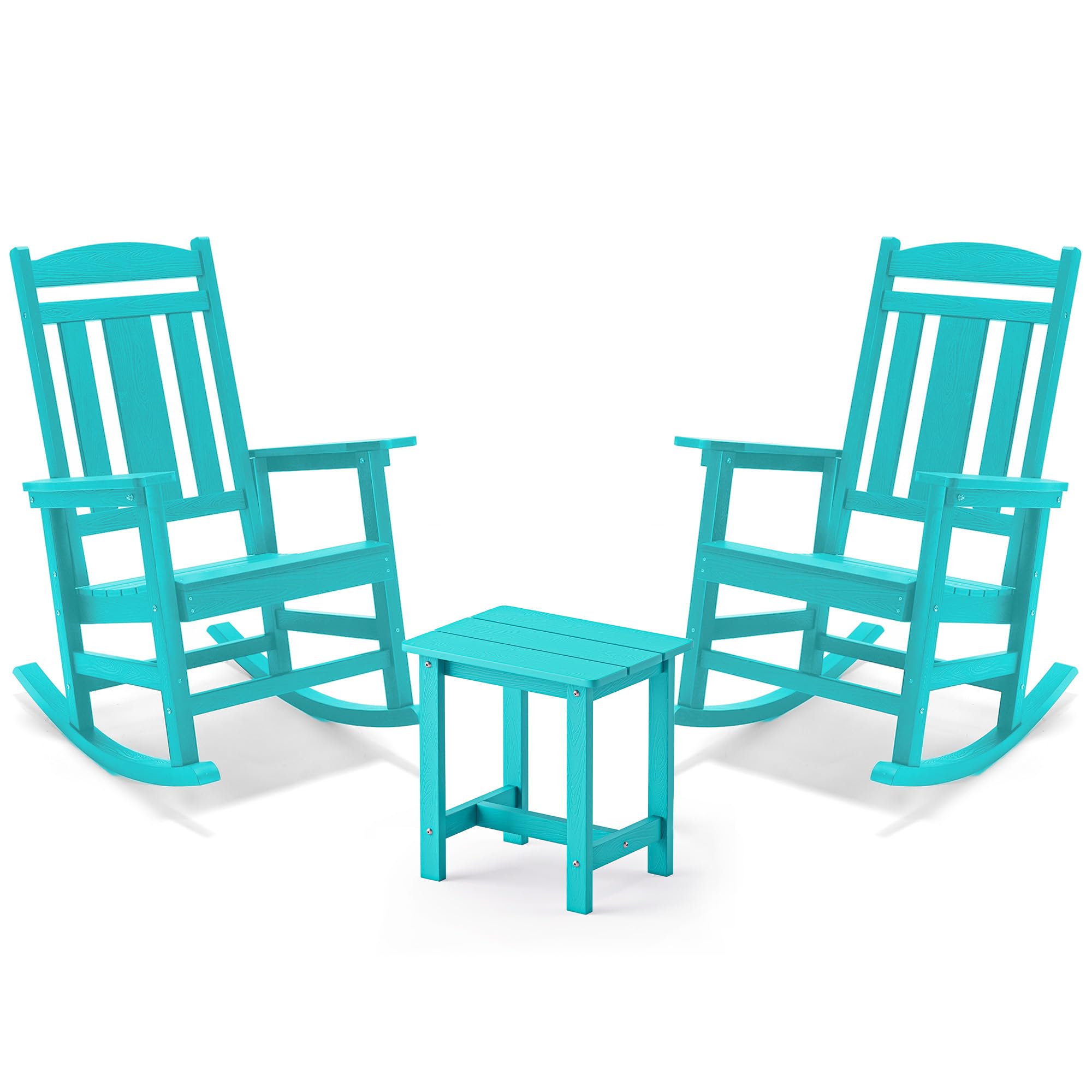 LUE BONA Outdoor Rocking Chairs Set of 3, Poly Porch Rockers with Table, Plastic Weather Resistant for Indoor, Garden, Backyard, 350lb, Aruba Blue Chairs+Table Image LUE BONA Outdoor Rocking Chairs Set of 3, Poly Porch Rockers with Table, Plastic Weather Resistant for Indoor, Garden, Backyard, 350lb, Aruba Blue Chairs+Table Image