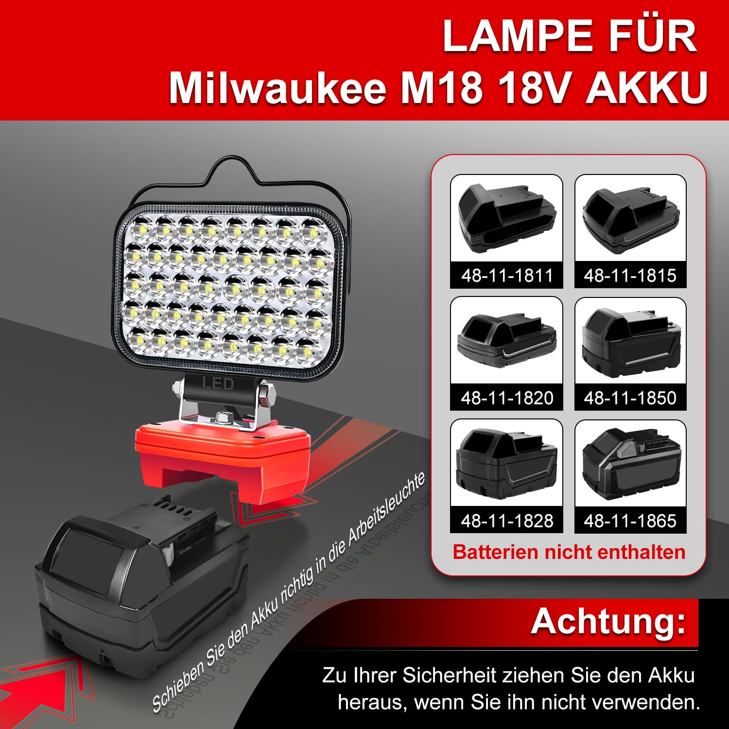 Lampe für Milwaukee M18 18V/Dewalt 20V(Kein Akku),Taschenlampe Light Baustrahler Tragbares LED-Licht für Milwaukee/Dewalt, Arbeitsleuchte Flutlichter Zubehör für Baustellen,Autoreparaturen,Camping 2