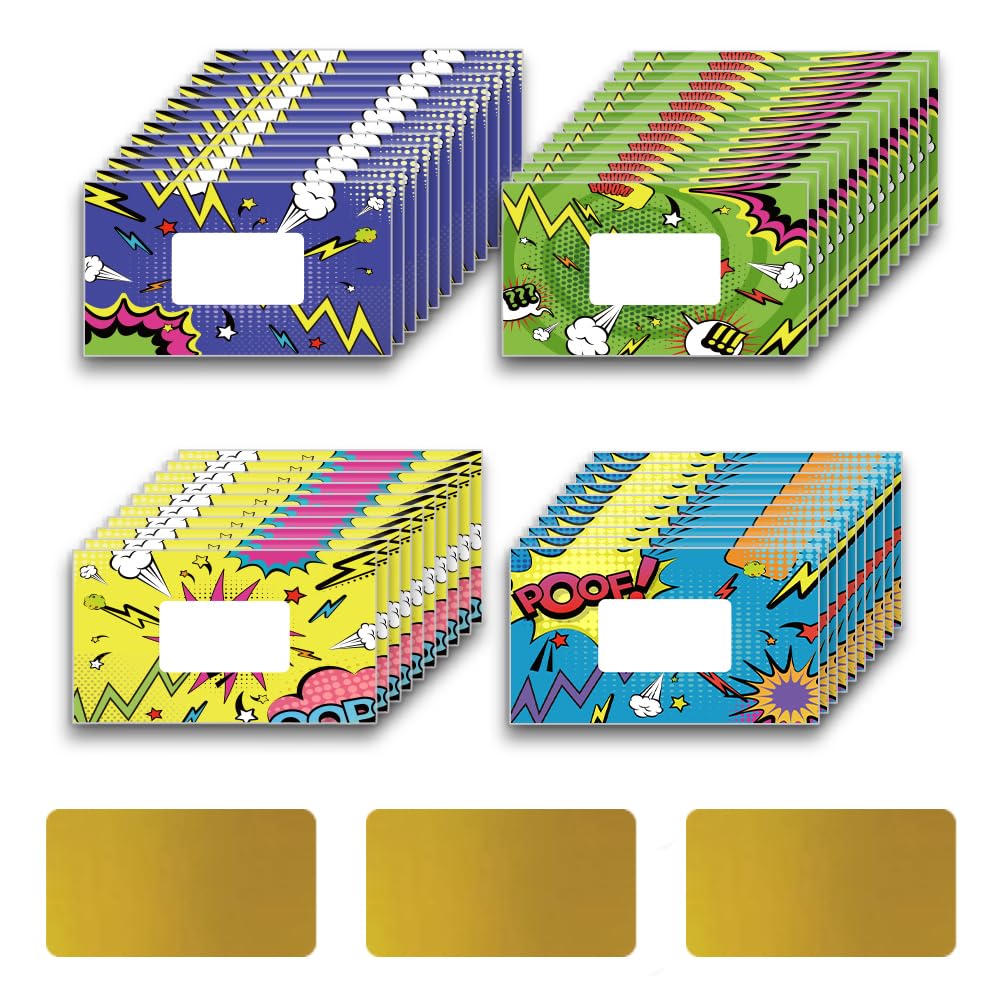PLIGREAT 120 Pieces Comic Series Scratch Off Cards Stickers, Blank Gift Certificates Scratch Cards Reward Scratch Card DIY Scratch Off Prizes for Birthday Party Small Business