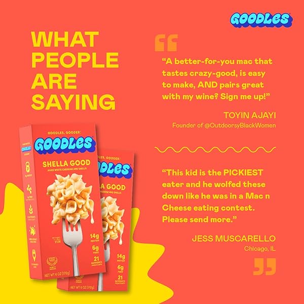 GOODLES SHELLA GOOD AGED WHITE CHEDDAR AND SHELLS PASTA – NUTRIENT PACKED WITH REAL CHEESE, FIBER, PROTEIN, PREBIOTICS, PLANTS, & VEGETABLES | NON-GMO, ORGANIC INGREDIENTS [SHELLA GOOD, 6 OZ. 1 PACK]