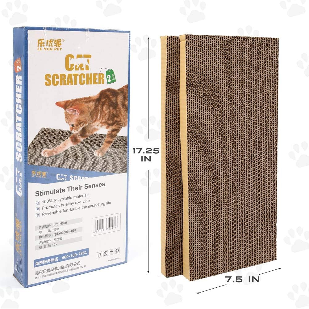 PrimePets 2 Pack Cat Scratcher Pad, Wide Corrugated Cat Scratching Pad Wave Shaped Reversible Replacement Cat Scratcher Cardboard Lounge Sofa Bed (Catnip Included) : Pet Supplies